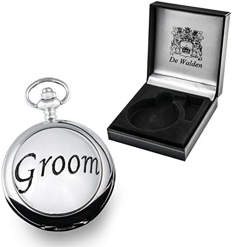 De WaldenGroom Gift, Engraved Wedding Pocket Watch with 'Groom' Feature Case Front in Gift Box