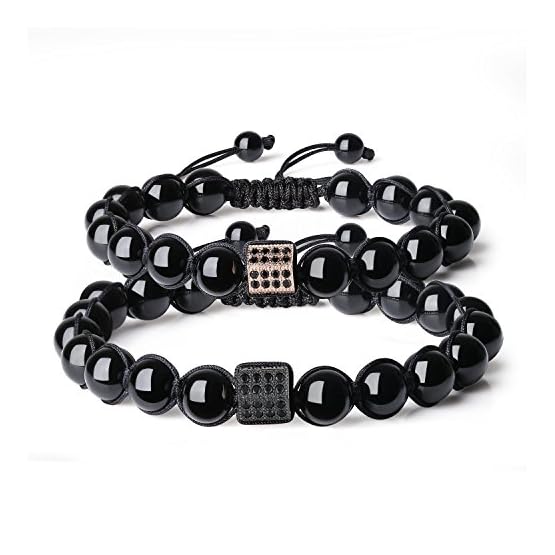 COAI Pulseras para Pareja de Turmalina Negra con Amuleto Cubo con Circonitas