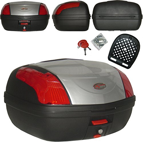A-pro Top Case 46 LT Baúl de moto universal, Quick Release, para motocicleta y scooter, color plata