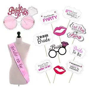 PARTY PROPZ Bachelorette Combo 1 Bride to BE Eye Glass, 1 Bride to BE SASH & 1 Set of Bride to BE PHOTOBOOTH /Bachelorette Party Supplies/ Bachelorette Party Decoration