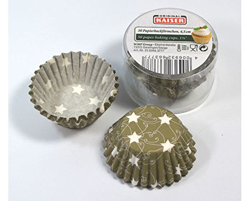 Preisvergleich Produktbild Kaiser Mini-Muffinförmchen olive mit Sternen aus Papier, 50 Stück
