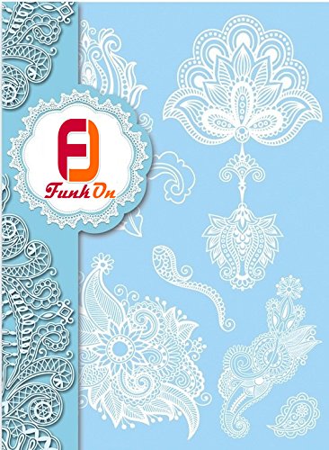 Henna lace temporary flash tattoo sticker decal body art transfer black white bindi bridal wedding (white hlw004)