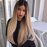 Length: 68cm Dastrues Mujeres Menta Verde Rosa Degradado Larga Peluca sintética del Pelo Recto Peluca Resistente al Calor