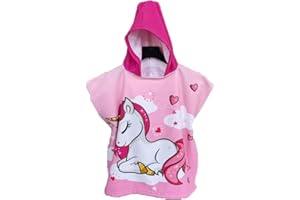 Poncho à Capuche Enfants, Chickwing Microfibre Serviette avec Capuche Cartoon Peignoir De Séchage Rapide Robe de Bain Plage Poncho de Natation pour Garçons et Filles (60x120cm,Licorne rose)