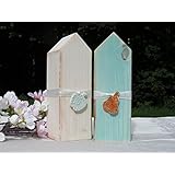 Shabby Chic Holzhäuser Weiß Aqua mit Keramik-Deko