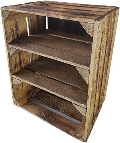 1 x alte Obstkiste – gebraucht – geflammt – mit 2 Zwischenböden – Holzkiste mit 2 Regalböden von Cronenwerth - 3