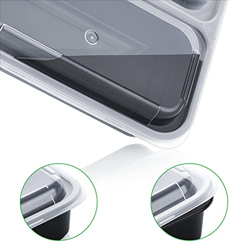 [10er Pack] FITPREP® 3-Fach Premium Meal Prep Container | Lunchbox, Modell 2017 – stabil,fest schließender Deckel, Stapelbar, Wiederverwendbar, Spülmaschinenfest, Mikrowellen-, Gefrierschrankgeeignet - 4