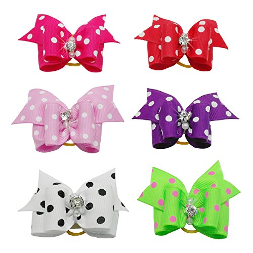 UEETEK-20pcs-Lovely-Pet-Dog-Hair-Bows-Accessories-Cat-Puppy-Hair-Clips-with-Rubber-Bands-PolkaDot