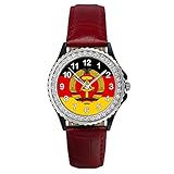 Timest - DDR Deutsche Demokratische Republik - Strass Damenuhr mit Lederarmband in rot Rund Analog Quarz CSG0082r