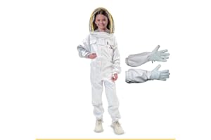 Best Bee Combinaison Apiculteur enfant (130 cm) en Tissu Épais et Coton de haute qualité, avec Fermeture Éclair robuste, Gants en Cuir, Poches - Vêtement Anti-abeilles Tenue d'apiculture 3XS