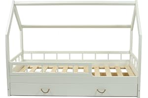 Velinda letto casetta legno stile montessori scandinavo bambino 160x80 cassetto sponda (colore: bianco)