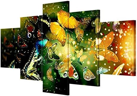 TSJT giclee print Extra Large Canvas Prints 5 pieces / set butterfly living room decorative painting wall paintings (Multi-size optional) , With Borders , SizeA