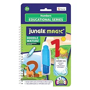 Jungle Magic Doodle Waterz - Reusable I Water Colouring Book - Numbers I Self-Drying with Easy to Hold Water Pen I Educational Toy for Kids