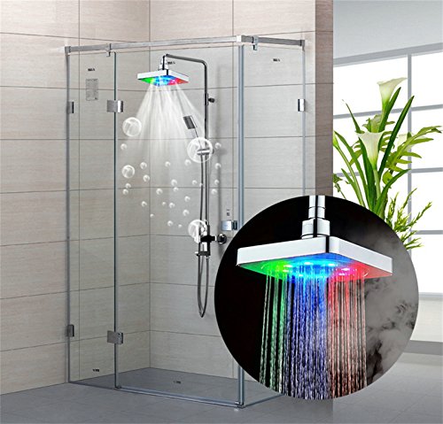 GuDoQi® 7 Farben Ändern Led Dusche Kopf Bad Regendusche Kopf Wasserfall Dusche Kopf 6 Zoll Quadrat - 2