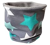 Grau/mint mit großen Sternen und warmer grauer Fleece-Innenseite