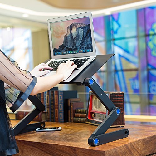 LONGKO 360° verstellbarer Laptop Notebook Ständer ergonomischer Tisch Tablet Halterung mit 2 Lüfter Ablage für die Maus für CouchBett Sofa (Schwarz) - 7