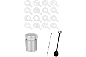 FRUNIMALL Pichet à lait 600 ml, pichet à mousse de lait en acier inoxydable, shaker à poudre, aiguille de guirlande, cuillère à grains de café pour chocolat chaud, cappuccino, café, latte (A)