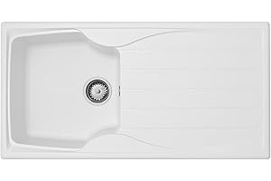 Liquida CMP10WH 1.0 Bowl Reversible White Kitchen Sink and Waste Kit