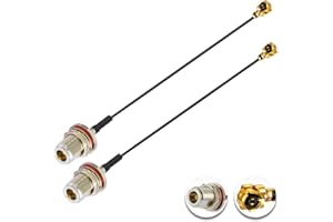 Vecys 2PCS U.F.L.1 do N Typu żeński Kabel Koncentryczny o Niskiej Stratności 6"/15CM U.F.L.1 1.13mm Mini-koncentryczny Kabel Pigtailowy do Routerów Bezprzewodowych Mini Karty Sieciowe PCIE PCI