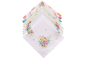 DORCCSI Mouchoirs Pour Dames 10 PièCes Hankies Femmes Vintage Imprimé Fleuri Coton Mouchoir Hanky Ensemble En Vrac
