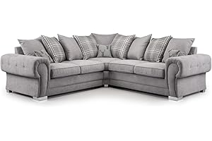 Honeypot Sofa - Verona Scatterback Sofa Grey Large Corner - Soft Grey Fabric Upholstered Couch for Living Room | Setup Included | Made in EU | Built to Last (Large Corner,Grey)