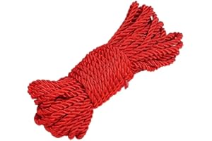 Angeer 1 pcs/set All Purpose Rope 8 mm 10M/32 Feet Length Strong Multifunctional Soft 100% Nylon Rope Natural Twisted Durable Long Ropes (Red-1Pcs)