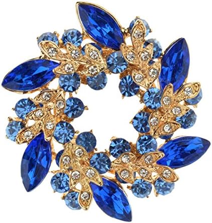 GX shop Elegant Shining Flower Crystal Rhinestones Brooch Pin (Blue)