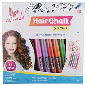 Mirada Cosmetic Hair Chalk Studio, Safe, Washable & Non-Toxic, Temporary kids hair chalk pen kit for Girls