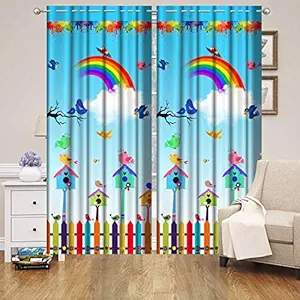 3D Digital Rainbow1 Printed Polyseter Fabric Door Curtain for Bed Room Kids Room Living Room Window/Door/Long Door - 7ft (Set of 2)