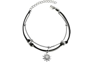 TONAUP Double Bracelet de Cheville Bohème Bracelet de Cheville Noir Soleil Réglable Cordon Chaîne de Pied pour Femme et Fille L'été Bijoux