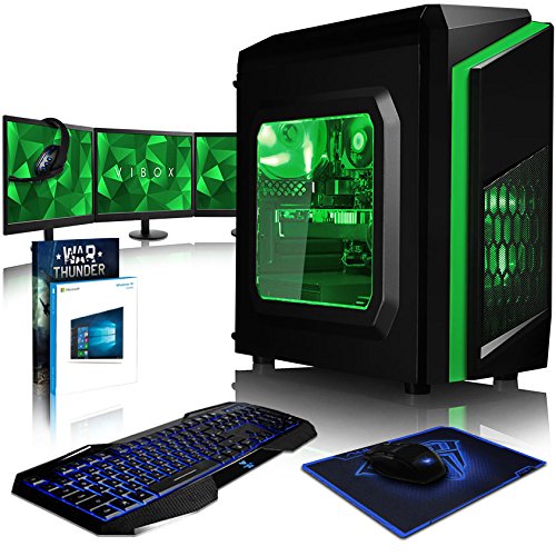 VIBOX Killstreak GS870-168 Komplett-PC Paket Gaming PC - 4,2GHz AMD 8-Core Prozessor, GTX 1070, leistungsfähig, Desktop Gamer Computer mit Spielgutschein, 3x Dreifach 22" Monitor, Gamer Tastatur & Mouse, Windows 10, Grün Innenbeleuchtung, lebenslange Garantie* (3,3GHz (4,2GHz Turbo) Superschneller AMD FX 8300 Octa-Core Prozessor CPU, Nvidia GeForce GTX 1070 8GB Grafikkarte, 16GB DDR3 1600MHz RAM, 120GB SSD, 2TB Festplatte, 600W 85+ Netzteil, F3 Grün Gehäuse, AM3+ Mainboard)