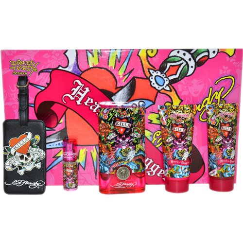 Ed Hardy Hearts and Daggers Women Gift Set 100ml EDP + 7.5 EDP + 90ml Body Lotion + 90ml Shower Gel