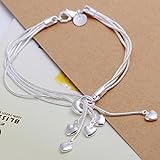 Unique Fashion 925 bañado en plata joyería mano pulsera de cadena de cinco cadenas con cinco corazones