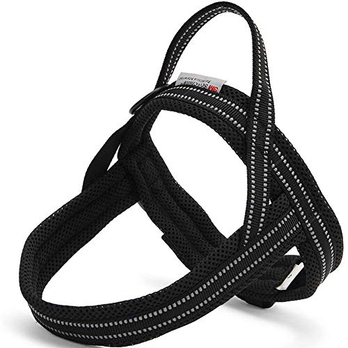 Petcomer Imbracatura Durevole per Cane Pettorina Imbottitura Morbida 3M Riflettente per Cani Passeggiate Jogging(Nero M petto 62-72cm)