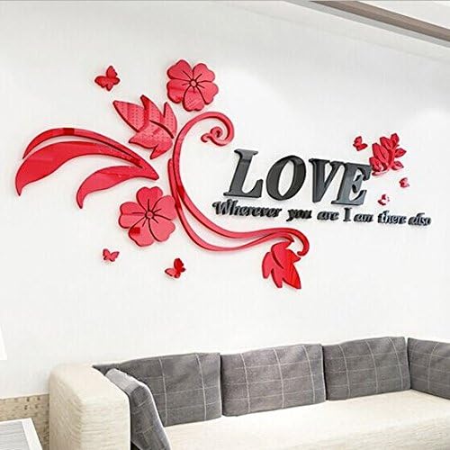 XMJR Wall decoration Creative love rattan acrylic 3D stereoscopic wall romantic couples bedroom living room sofa bed wall decoration posters, rattan - left - Black Large safflower, extra large