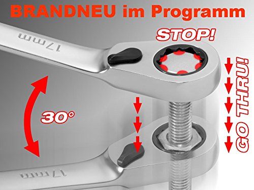 Proteco-Werkzeug 8-tlg. Satz Ringmaul Ratschenschlüssel CRV 72 Zähne Haltefunktion - 4