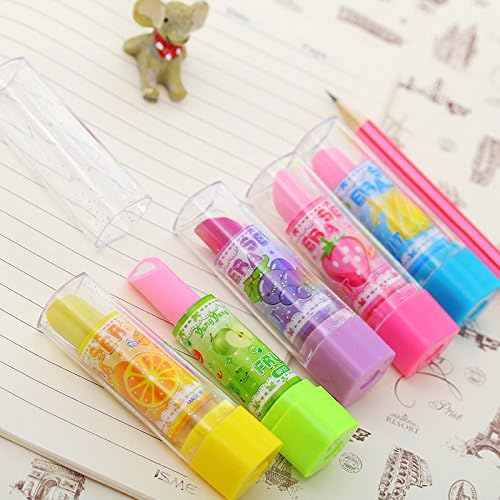 Gulin 5Pcs Novel Lipstick Fruit-Flavored Eraser,Stationery Children's Favorite Student Essentials Supply