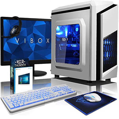 VIBOX Pyro GS470-182 Komplett-PC Paket Gaming PC - 4,0GHz AMD FX Quad-Core Prozessor, GTX 1070, leistungsfähig, Desktop Gamer Computer mit Spielgutschein, 22" HD Monitor, Weiß Tastatur & Mouse, Windows 10, Blau Innenbeleuchtung, lebenslange Garantie* (3,8GHz (4,0GHz Turbo) Superschneller AMD FX 4300 Quad-Core Prozessor CPU, Nvidia GeForce GTX 1070 8GB Grafikkarte, 8GB DDR3 1600MHz RAM, 1TB (1000GB) SATA III HDD 7200rpm Festplatte, 600W 85+ Netzteil, Storm Weiß Gaming Gehäuse, AM3+ Mainboard)