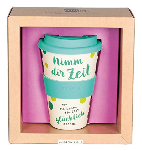 Grafik Werkstatt 60632 Bamboo-to-tg-Becher, Nimm dir Zeit für Dinge…, Kaffeebecher, spühlmaschinengeeignet Mikrowellentauglich, Bambus, beige, 9 x 9.5 x 14 cm