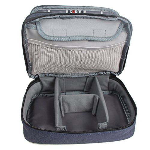BUBM Mehrfachfunktion Kabelorganiser Tasche Reisetasche mit Doppelschichten für Elektronische Zubehöre wie Netzteil, Maus und USB Stricks(Mittel, Dunkelblau) - 5
