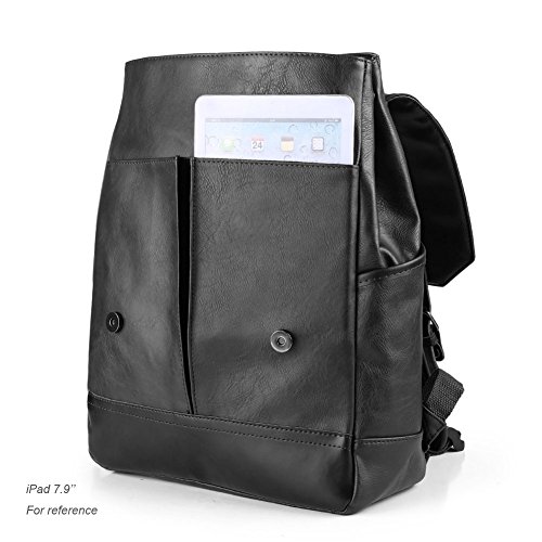 Koolertron Kunstleder Rucksack Vintage Schulranzen Student Schultasche Laptop(14 „) (Schwarz) - 4