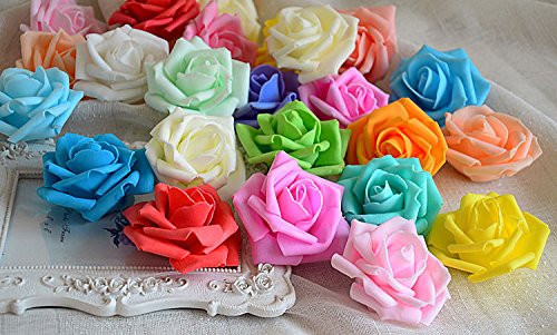 50x Foamrosen Schaumrosen Schaumköpfe Künstliche Blume Brautstrauß Party Hause Dekor Rosen Rosenköpfe – Weiss - 5