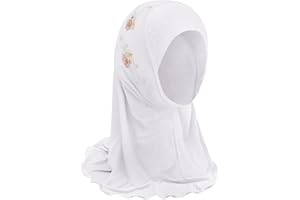 IPENNY Girls Ice Silk Muslim Khimar Hijab Headscarf Flower Arab Scarf Shawls Stretch Turban Neck Wrap Islamic Head Wrap for Age 2-7 Years Girls