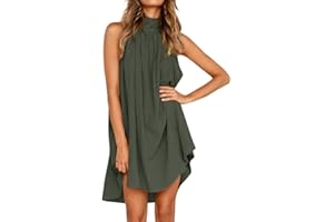 QKEPCY Vestido Elegante Mujer Vestido Sin Mangas Vestido Corta Casual Gasa Top Cuello Redondo Blusa Informal Casual Dress
