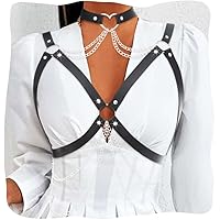 Flovel Leder Bodychain Gothic - Festival Brustkette Damen Schwarz