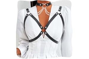 Flovel Cadena de cuerpo punk Cadenas de cintura de cuero negro Rave Club nocturno Cadena de pecho Joyería corporal para mujeres y niñas