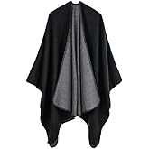 Alexvyan Black Grey Reversable Women's Warm Winter Knitted Shawl Ruana Thigh Length Wrap Cape Winter Sweaters Open Front Ponc