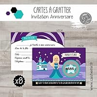Cartes à gratter invitation anniversaire enfant fille par lot de 8, princesse reine - réf.50