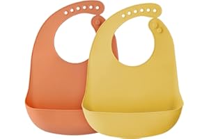 Airfish Lot de 2 Bébé Bavoir Silicone imperméables, Bavoir pour les Repas Silicone Souple Bavoir Ajustable Enfant Waterproof Bavoir Repas Sans BPA