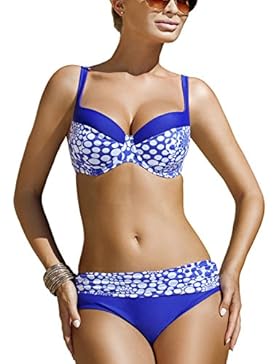 Ewlon Magda I Bikini Completo Liscio Bicolorato Fantasia A Pois Spalline Larghe - Fabbricato In UE